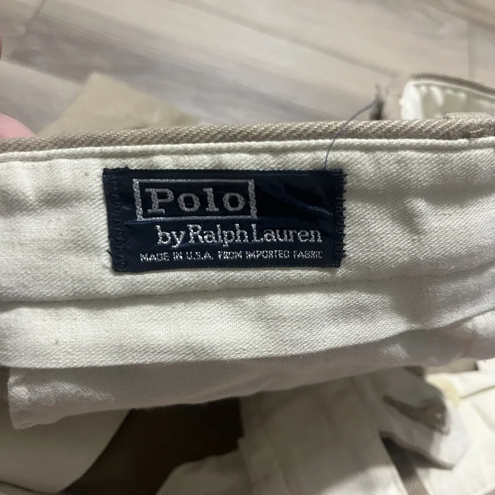 VTG Polo Ralph Lauren Pants 38x32 Khaki Pleated Relaxed Made‎ in USA Twill